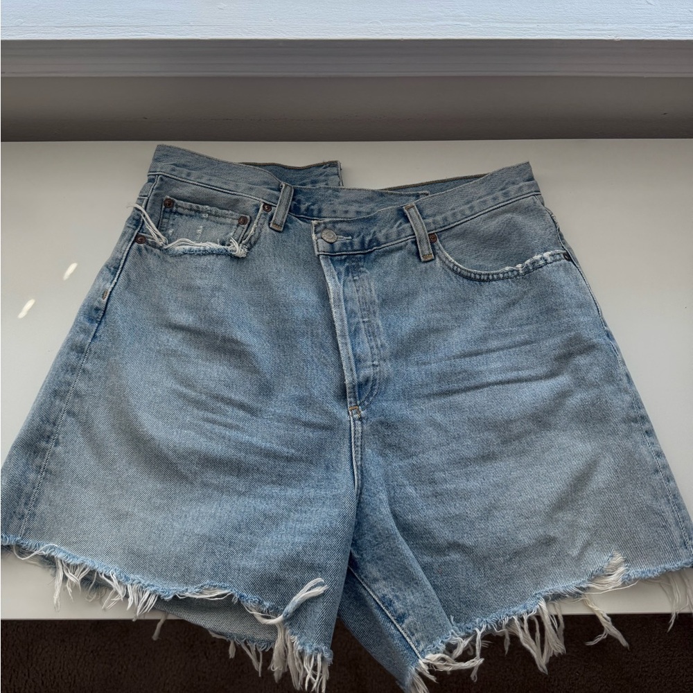 Agolde Light Blue High-Rise Denim Jean Shorts
